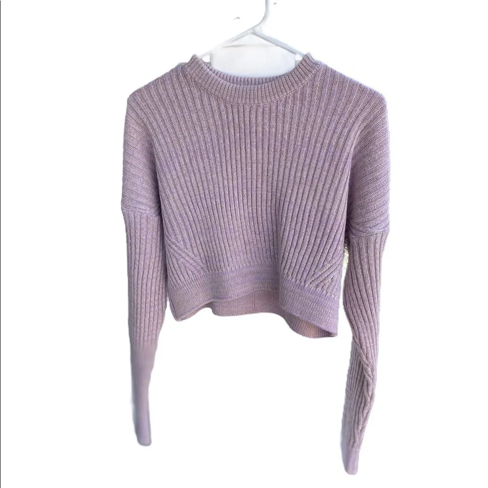 Urban Outfitters Big Sur Ribbed Knit Sweater Crop Top Soft Lilac Pink Size Med - Picture 2 of 8